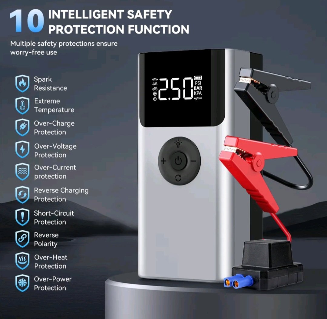 Don’t Get Stranded! 🚨 4-in-1 Jump Starter + Tire Pump + Power Bank + LED — 7500A SuperBoost