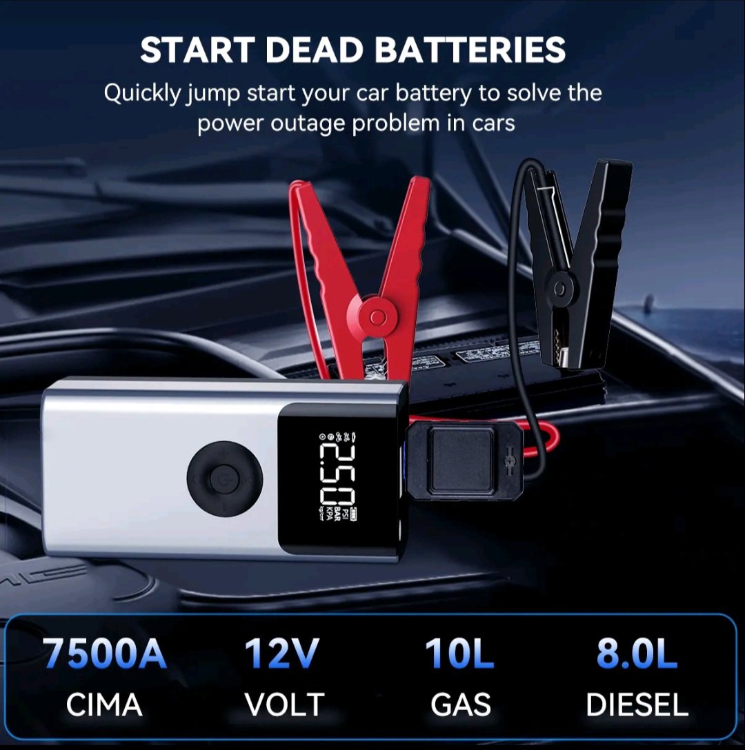 Don’t Get Stranded! 🚨 4-in-1 Jump Starter + Tire Pump + Power Bank + LED — 7500A SuperBoost