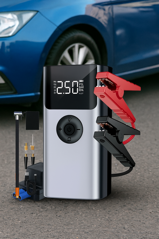 Don’t Get Stranded! 🚨 4-in-1 Jump Starter + Tire Pump + Power Bank + LED — 7500A SuperBoost